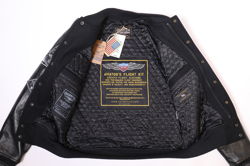 Cockpit USA Top Gun Stealth Varsity Leather Jacket