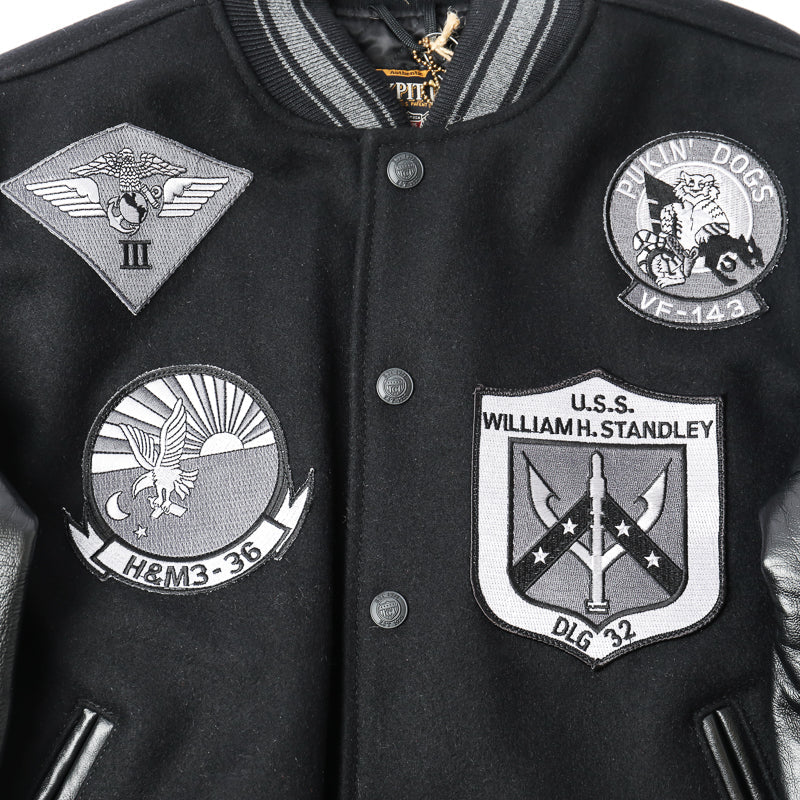 Cockpit USA Top Gun Stealth Varsity Leather Jacket