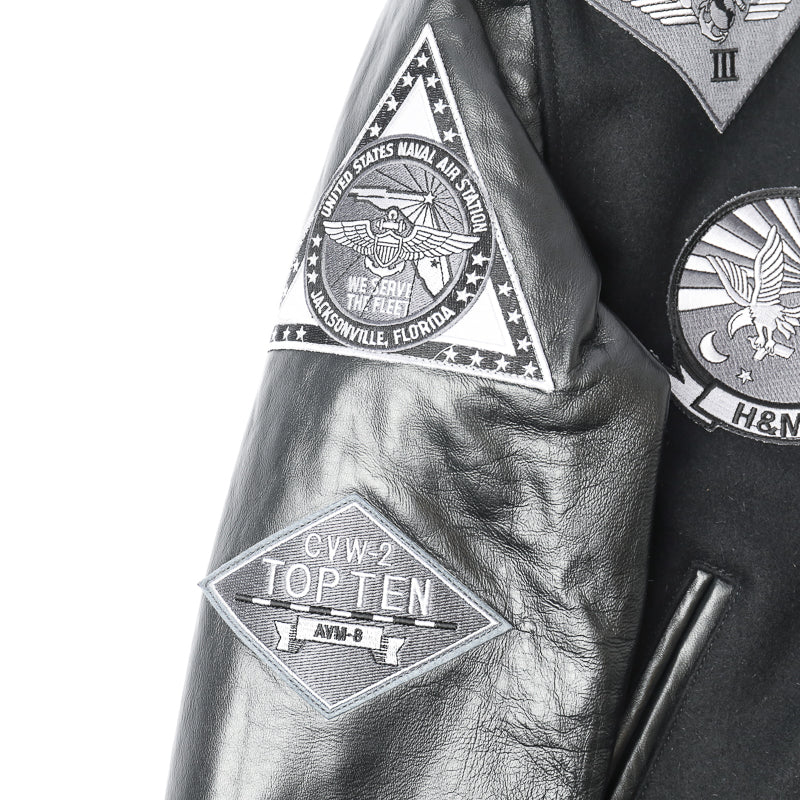 Cockpit USA Top Gun Stealth Varsity Leather Jacket