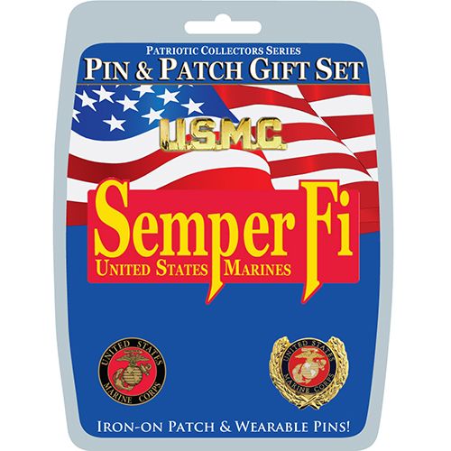 US Military Marines Semper Fi Pin & Patch Gift Set
