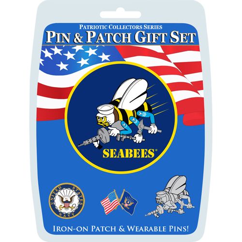 US Military Naval Seabees Pin & Patch Gift Set