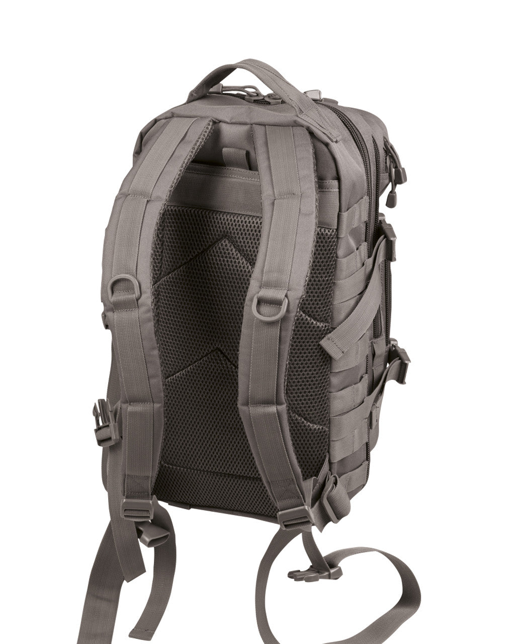20L assault backpack in gray with breathable mesh back and carry handle