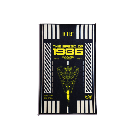 Black and white naval aviation carpet with RTB logo, speed graphic, and Mach 2.34 text