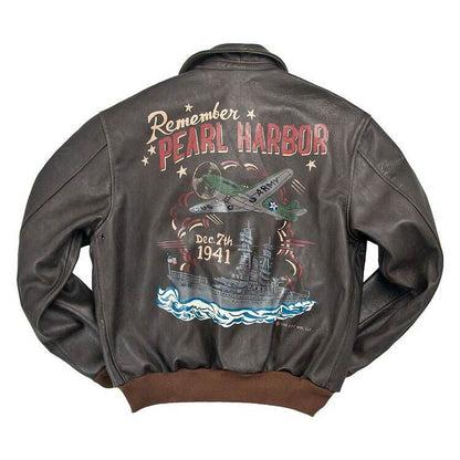 Cockpit USA Remember Pearl Harbor A-2 Leather Jacket Brown / XL (X-Large) (7103060574392)